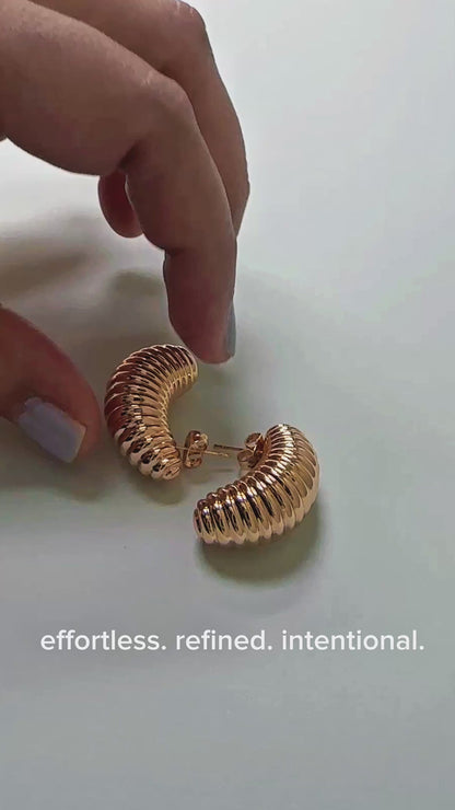 Golden Ridged Crescent Stud Earrings