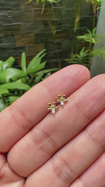 Dainty Blossom Marquise Zirconia Stud Earrings in 14K Gold Tone