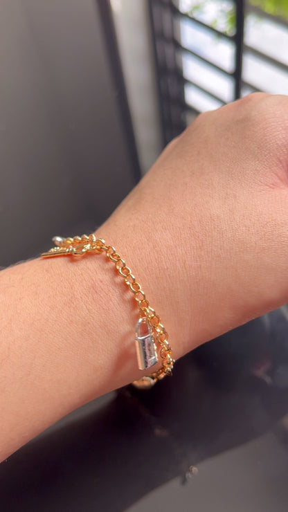 Heart & Key Charm Bracelet – 14K Gold & Whitegold Dipped
