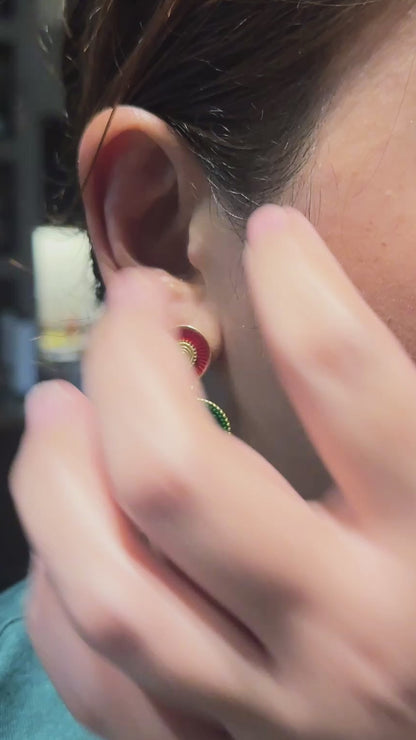 Luxurious Green & Red Vintage Statement Earrings with Gold-Tone Finish