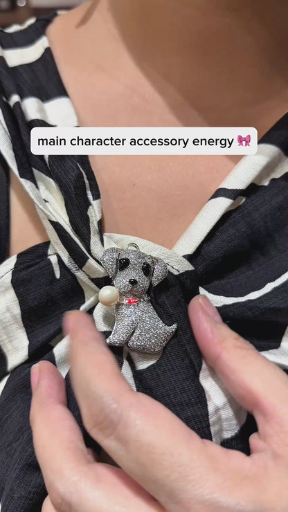 Dog Brooch with Faux Pearl Accent