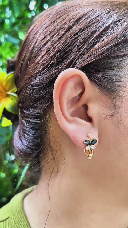 Elegant Black & Gold Butterfly Stud Earrings with Omega Back Lock