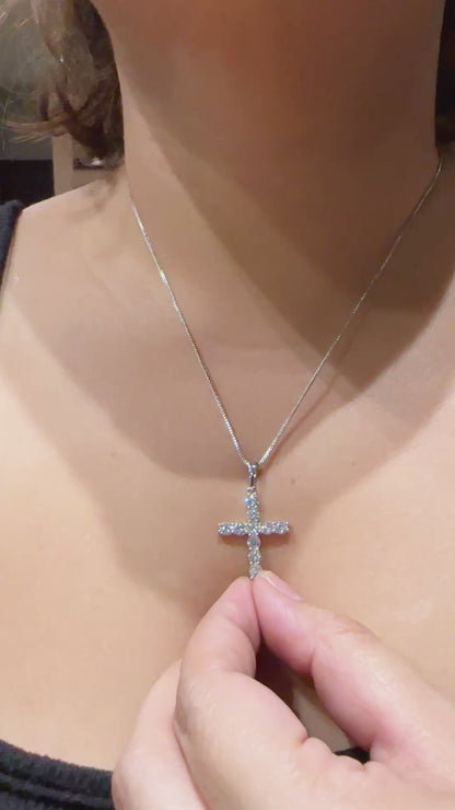 Pavé Zirconia Cross Pendant Necklace – 14K Whitegold Dipped