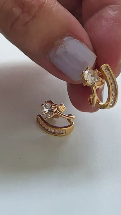 Baguette With Solitaire Stud Sparkle Cuff Earrings