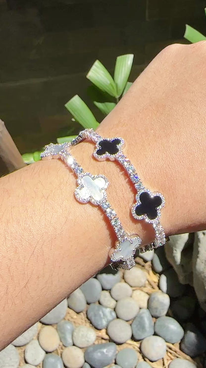 Clover Luxe Mother-of-Pearl Tennis Bracelet (14K White Gold-Dipped)