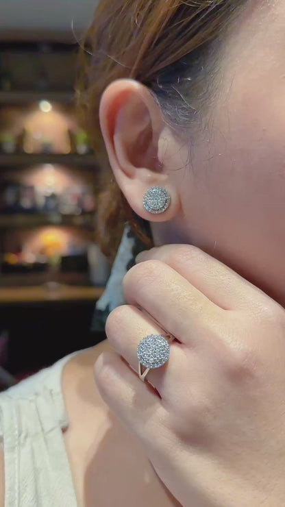 Pavé Halo Round Zirconia Jewelry Set | 12mm | White Gold Finish