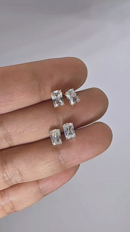 Petite Emerald Cut Solitaire Zirconia Stud Earrings