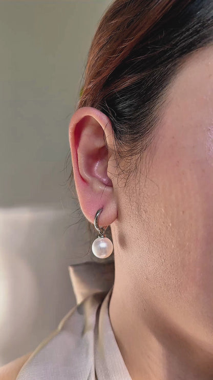 Perle de Lumière Drop Hoops in White Gold Tone