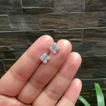 Square Illusion Baguette Cut Stud Earrings