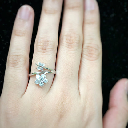 Flower & Butterfly Ring in Whitegold Tone