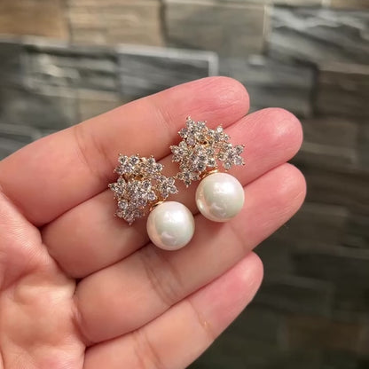 Clustered Flowers with Faux Pearl Drop Earrings