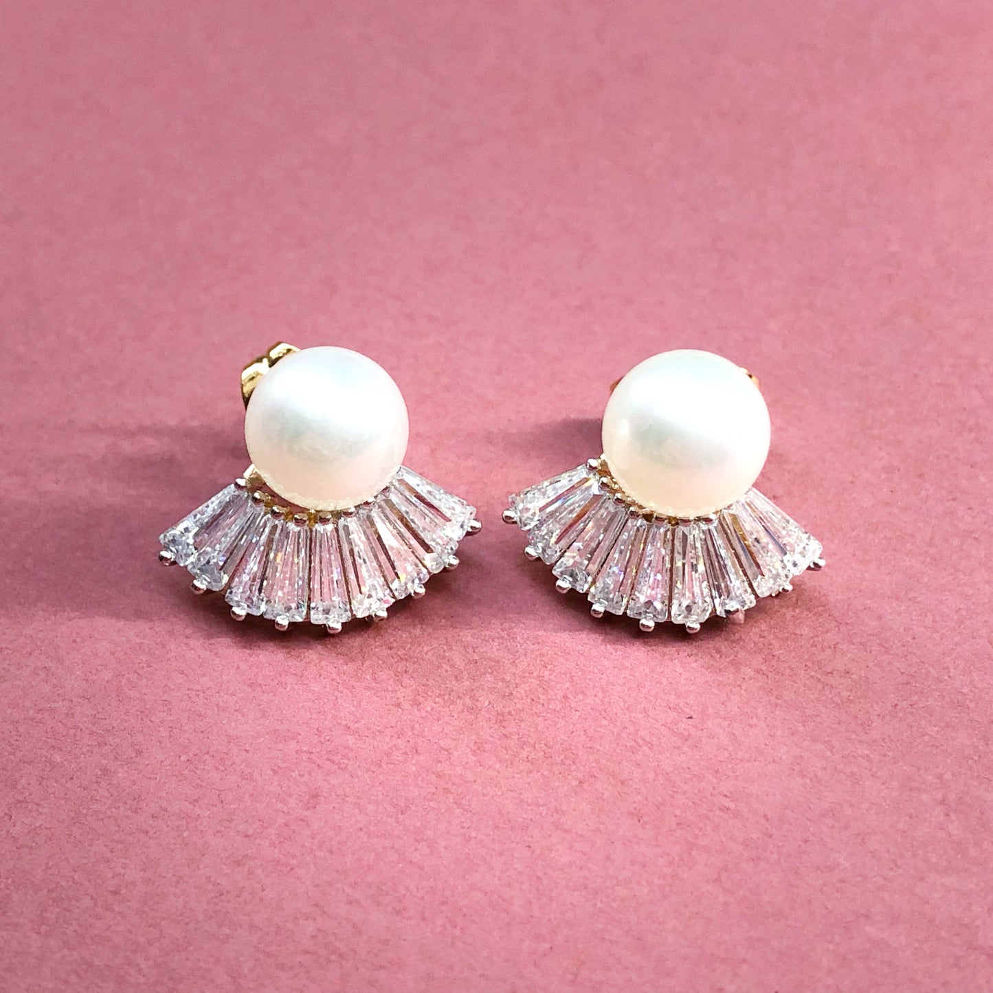 Faux Pearl & Baguette Earrings