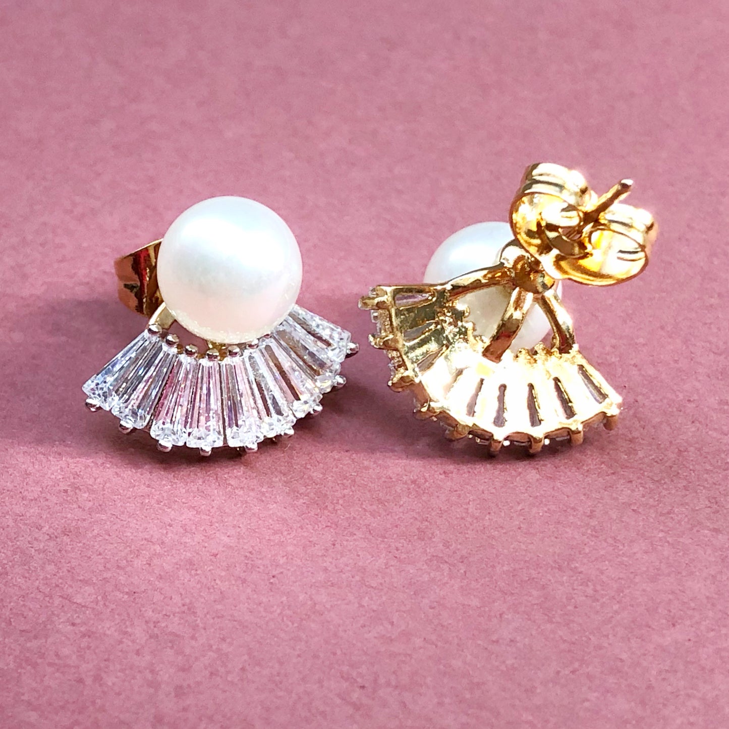 Faux Pearl & Baguette Earrings