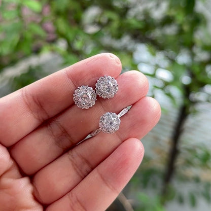 A Cluster of Sparkle Ring and Earring Set
