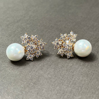 Clustered Flowers with Faux Pearl Drop Earrings