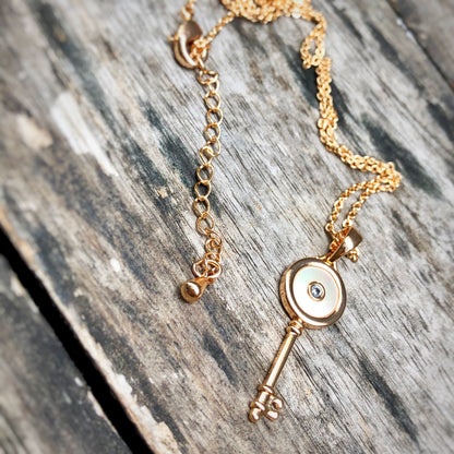 Mother of Pearl Key Necklace in Gold Tone