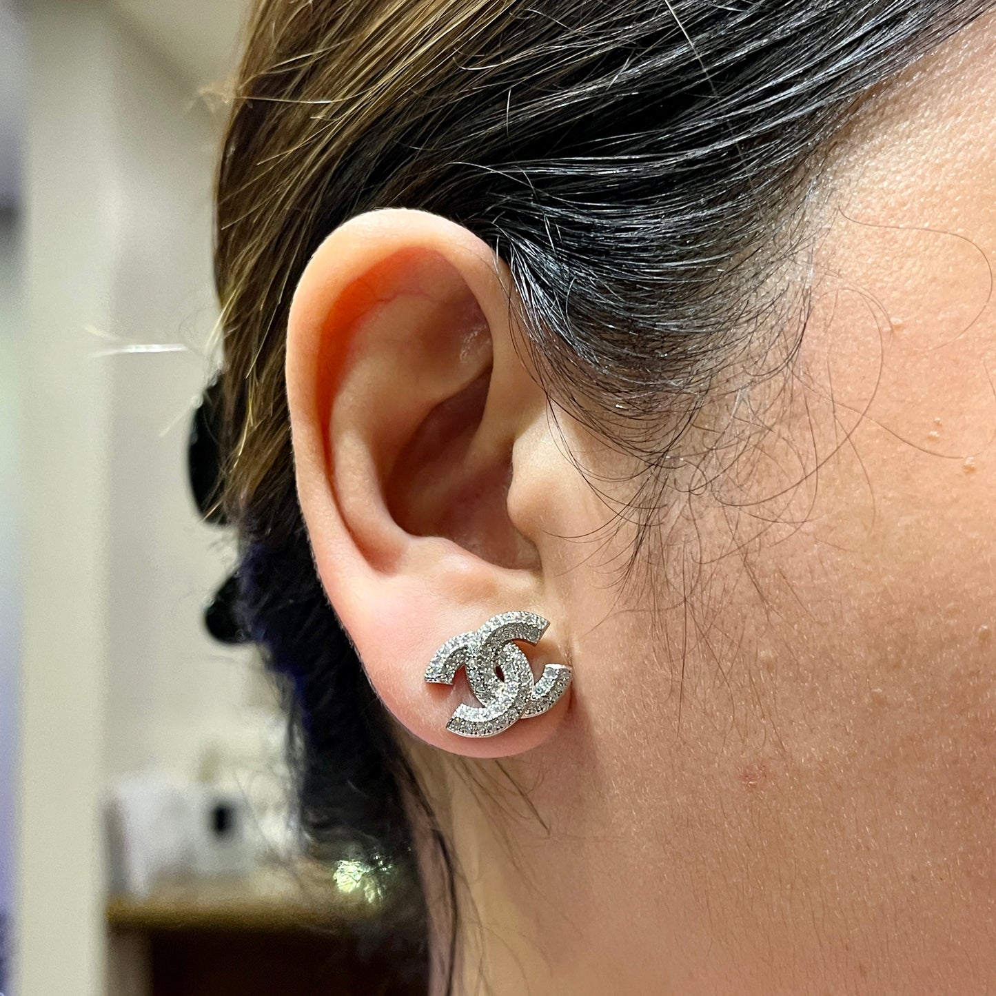 Chunky Iconic C in Micro Pavé Stud Earrings