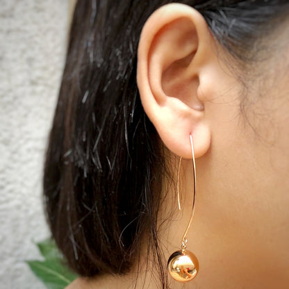 Solid Sphere Cat Ear Needle Drop Earrings in Gold Tone