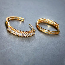 Load image into Gallery viewer, Baguette Cut Hoop Earrings in Gold Tone
