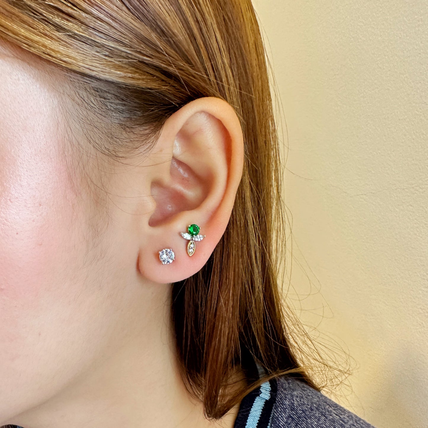 Minimalist Dragonfly Stud Earrings in Emerald Green