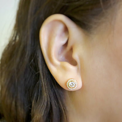 Halo Bezel CZ Stud Earrings