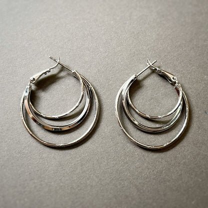 Triple Layer Hoops in Whitegold Tone