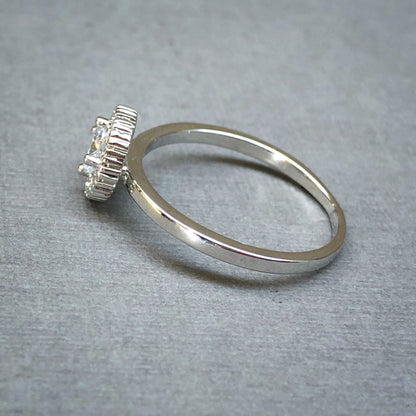 Classic Halo Round Cut Ring in Whitegold Tone