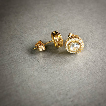 Halo Bezel CZ Stud Earrings