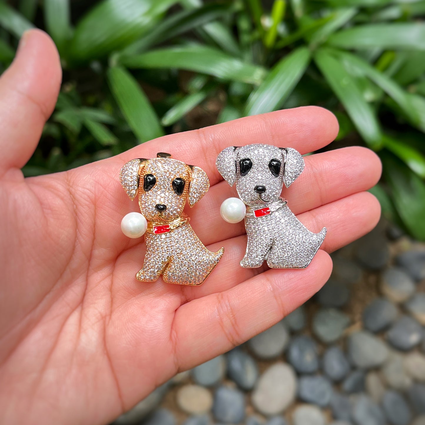 Dog Brooch with Faux Pearl Accent