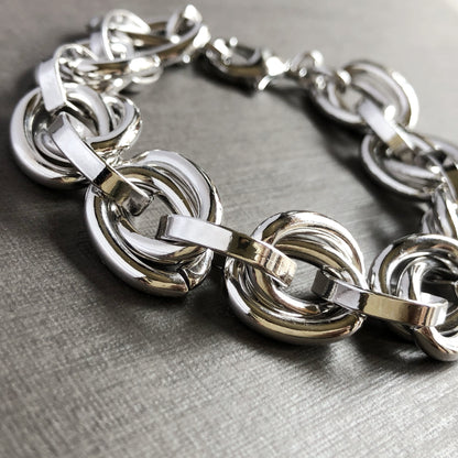 Double Link Chunky Bracelet in Whitegold Tone