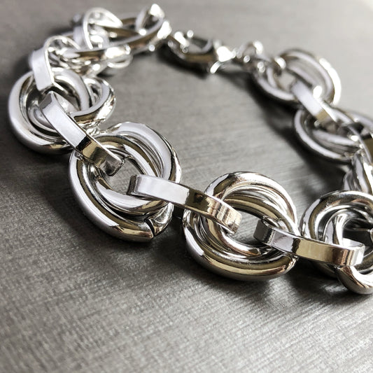 Double Link Chunky Bracelet in Whitegold Tone