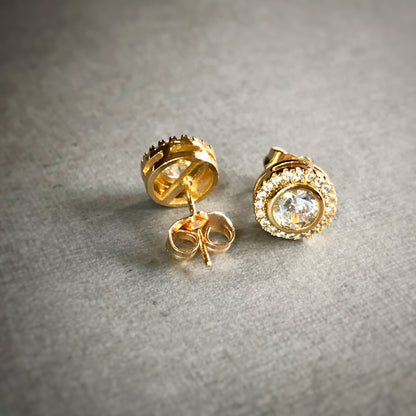 Halo Bezel CZ Stud Earrings