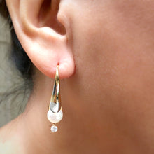 Load image into Gallery viewer, Two-Tone Calla Lily Pearl Drop Earrings
