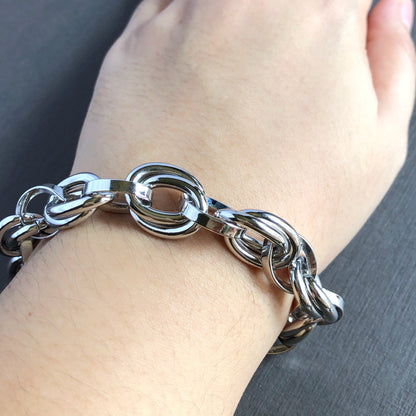 Double Link Chunky Bracelet in Whitegold Tone