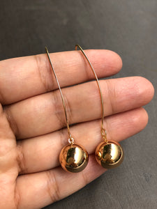 Solid Sphere Cat Ear Needle Drop Earrings in Gold Tone