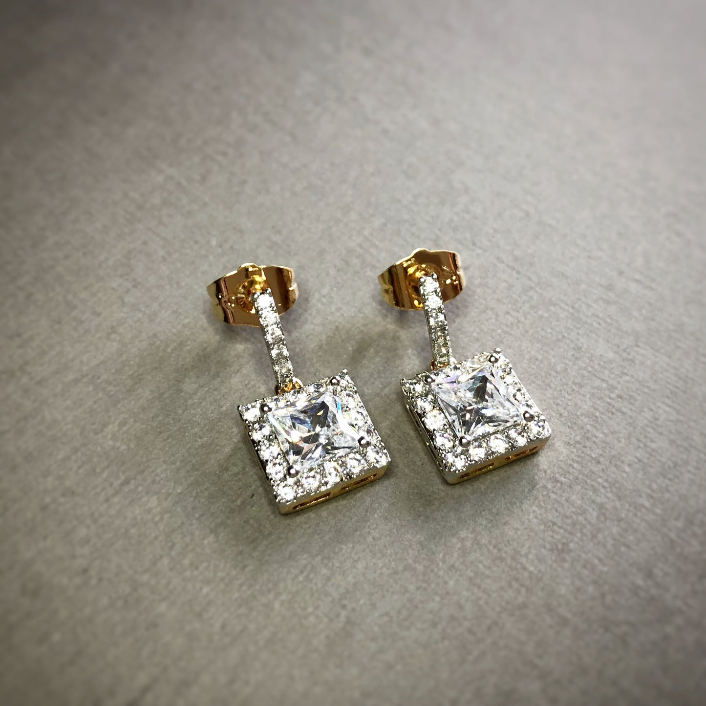 Princess Cut Drop Earrings in Two-Tone