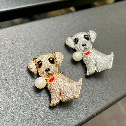 Dog Brooch with Faux Pearl Accent