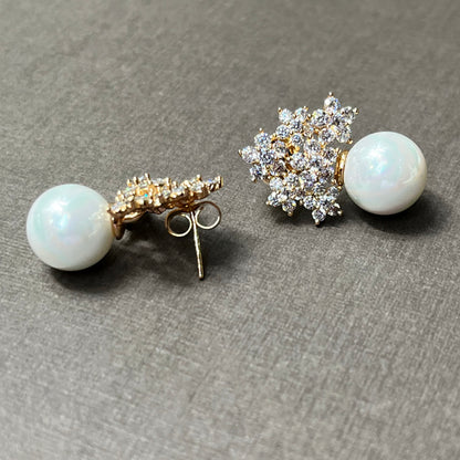 Clustered Flowers with Faux Pearl Drop Earrings