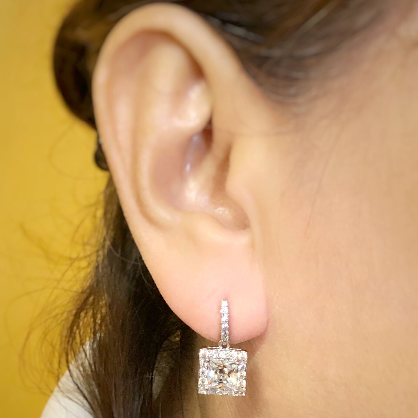 Princess Cut Drop Earrings in Two-Tone