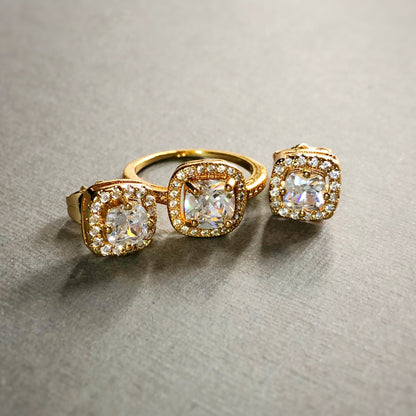 Dainty Princess Cut Set in Gold Tone