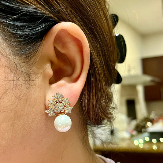 Clustered Flowers with Faux Pearl Drop Earrings