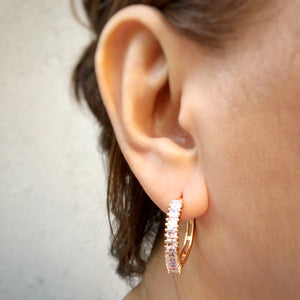 Baguette Cut Hoop Earrings in Gold Tone