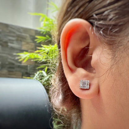 Square Illusion Baguette Cut Stud Earrings