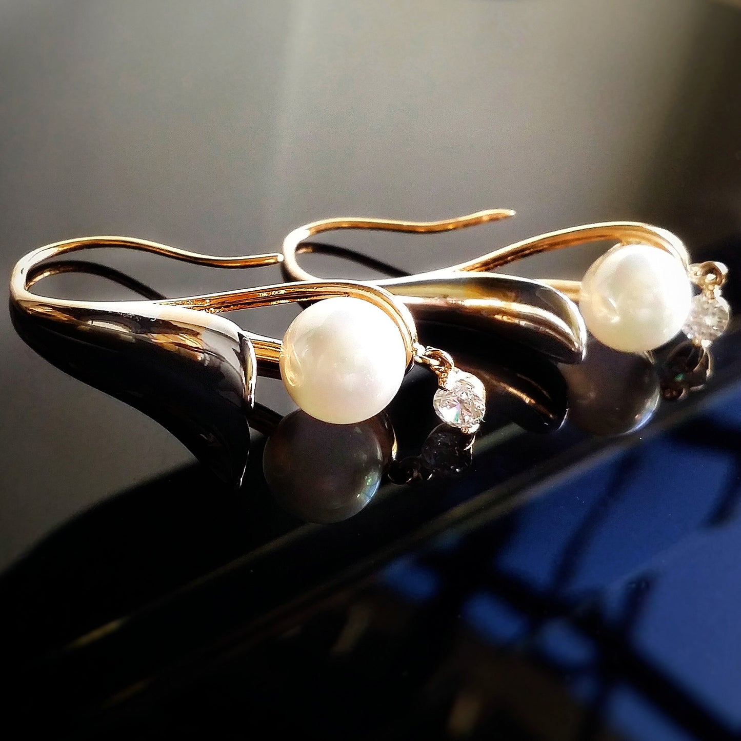 Two-Tone Calla Lily Pearl Drop Earrings