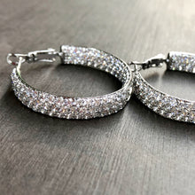 Load image into Gallery viewer, Full Pavé Chunky Hoop Earrings in Whitegold Tone
