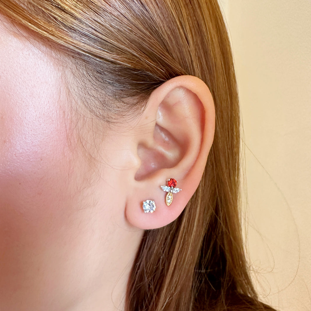 Minimalist Dragonfly Stud Earrings in Ruby Red