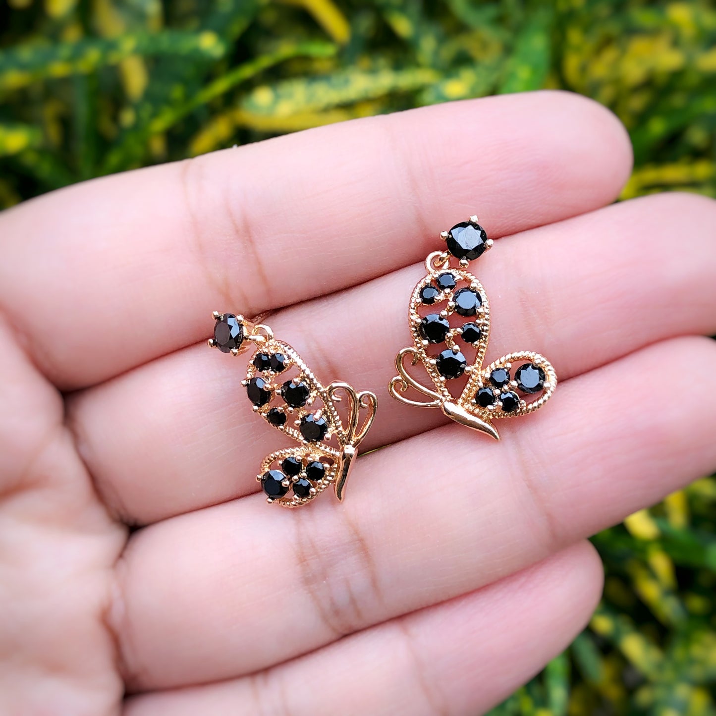 Butterfly Drop Earrings in Black & Gold