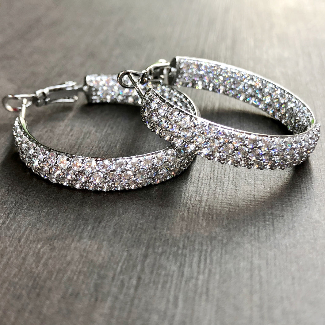 Full Pavé Chunky Hoop Earrings in Whitegold Tone