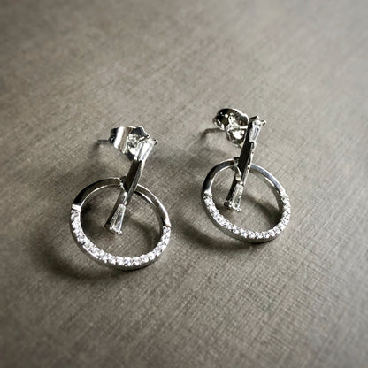 Floating Bar In Open Circle Dangling Earrings
