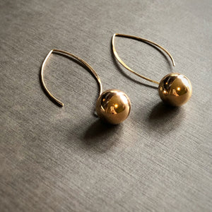 Solid Sphere Cat Ear Needle Drop Earrings in Gold Tone